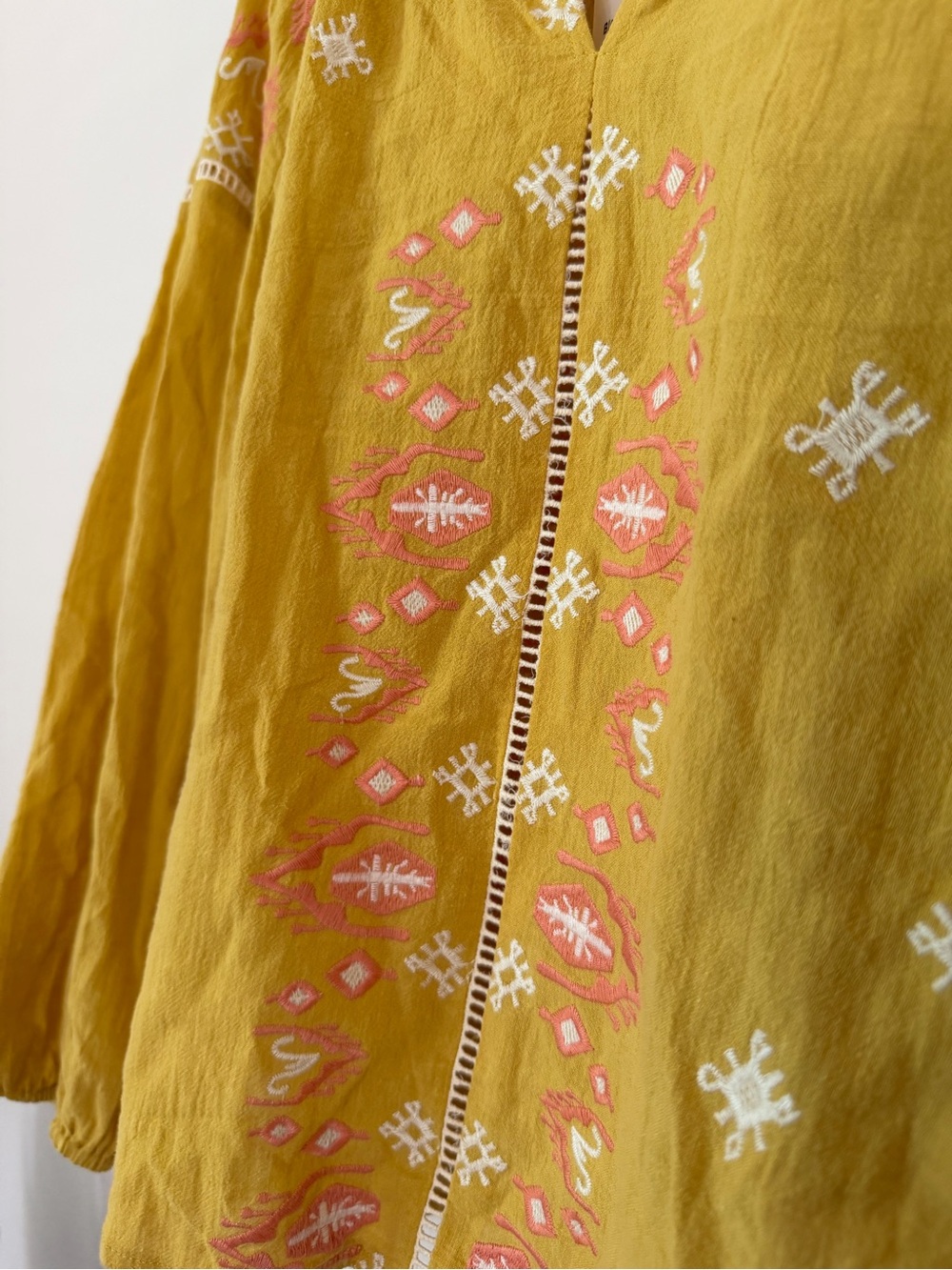 Boho embroidered mustard yellow top